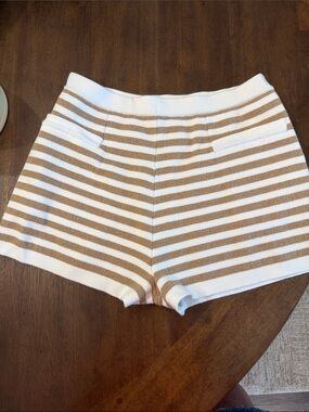 Posse Striped Knit Women's Shorts in White and Tan